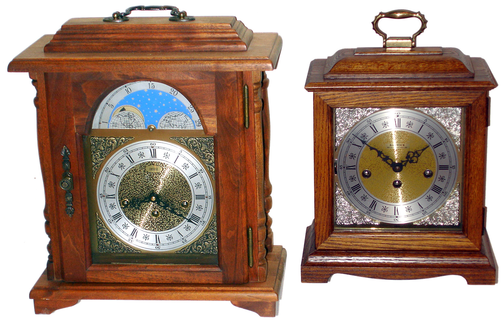 Two modern wood case bracket clocks with German Hermle 8 day Westminster chime movements. — Antique Clocks Price Guide