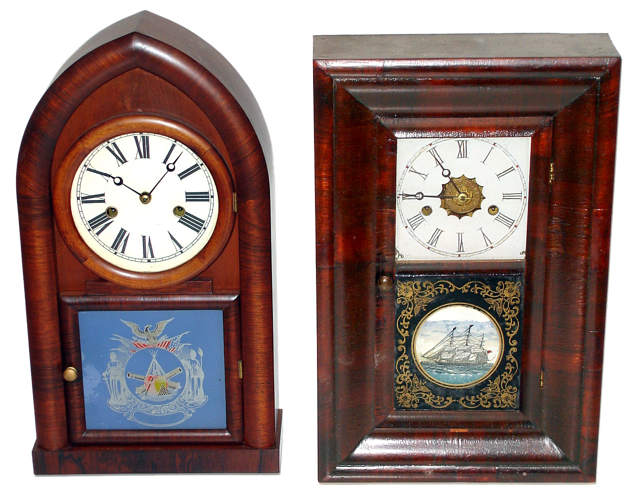 Two mahogany 30 hour time and strike Connecticut shelf clocks, late 19th century. — Antique Clocks Price Guide