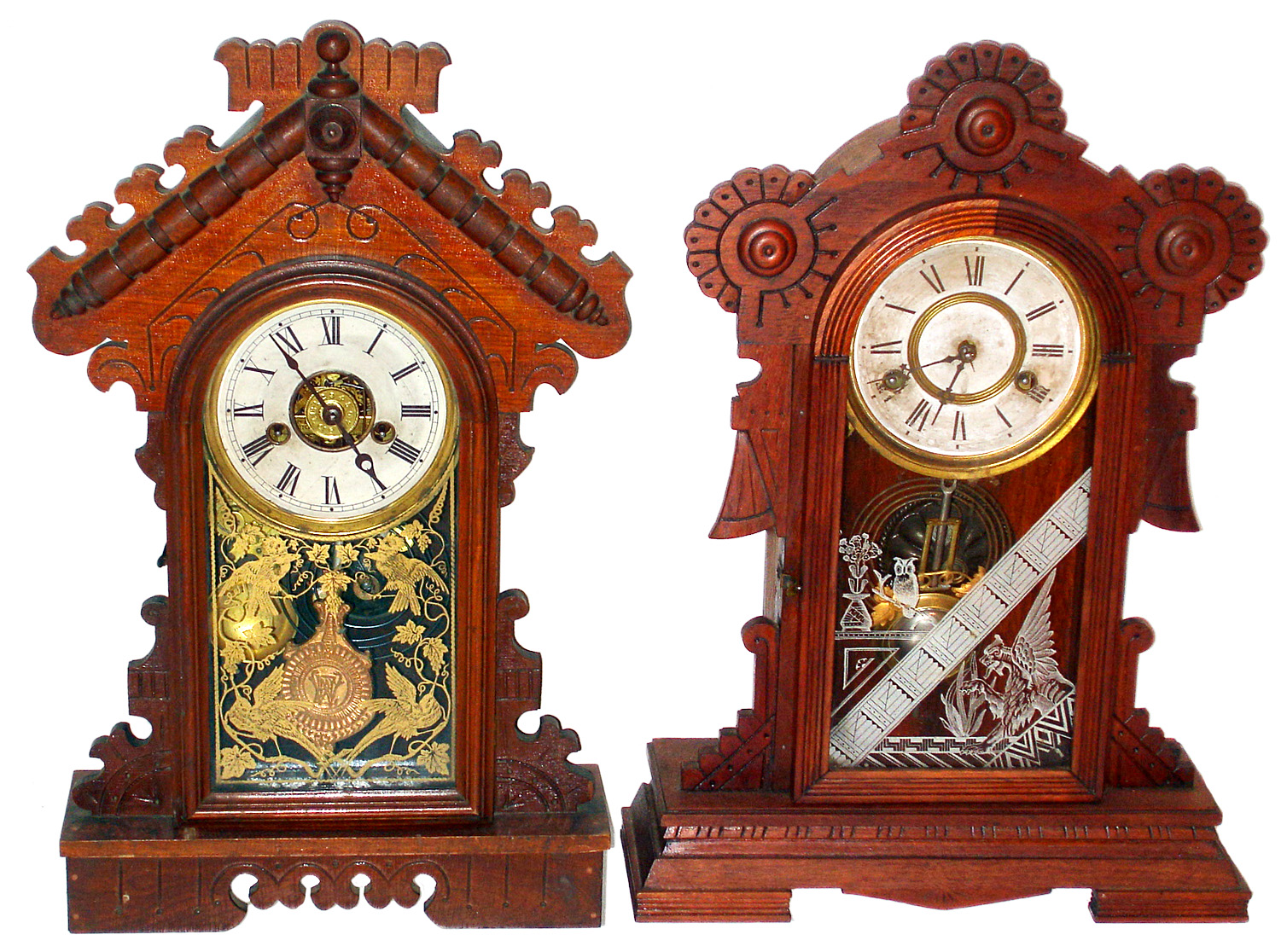 Two mahogany 30 hour time and strike Connecticut kitchen clocks, late 19th century. — Antique Clocks Price Guide
