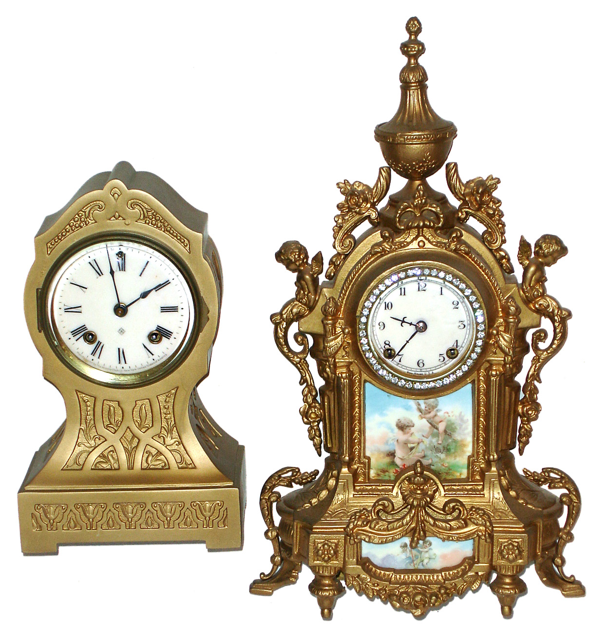 Two metal case 8 day time and strike Connecticut mantel clocks, c.1900. — Antique Clocks Price Guide