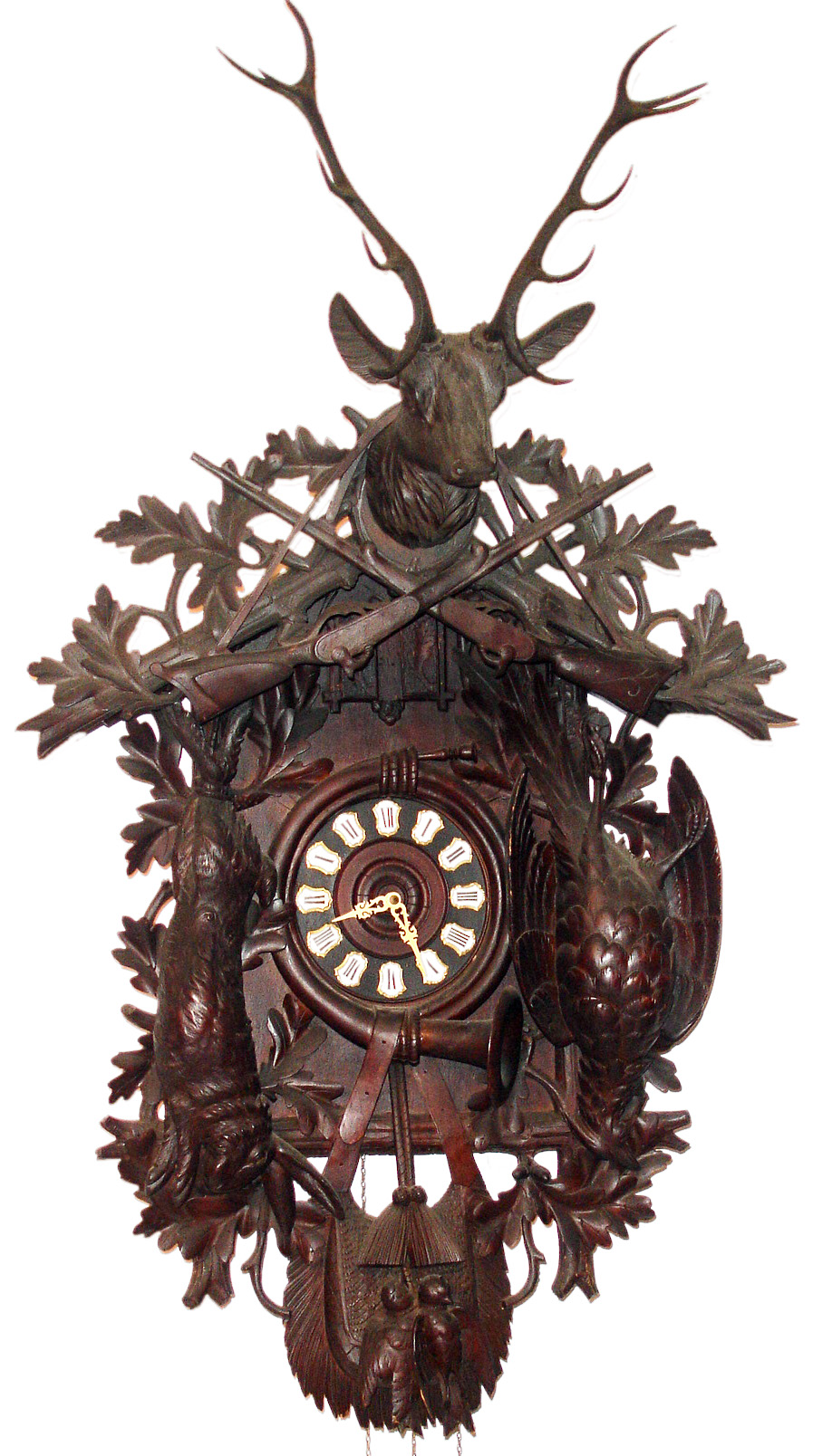 German Black Forest oversize cuckoo clock with 30 hour time, strike and musical three weight driven movement likely in linden wood case, c1880 — Antique Clocks Price Guide