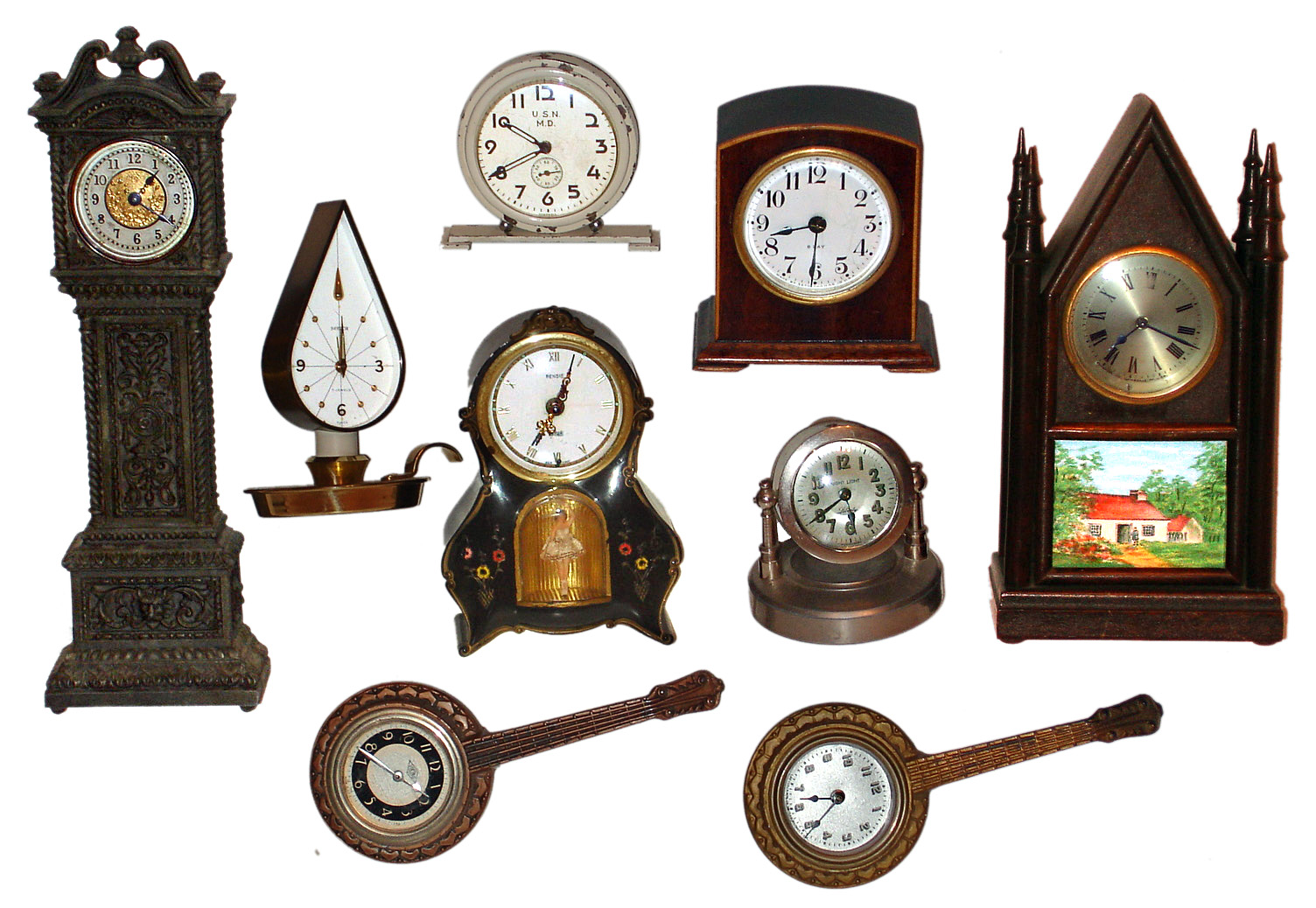 Nine novelty clocks, 20th century. — Antique Clocks Price Guide