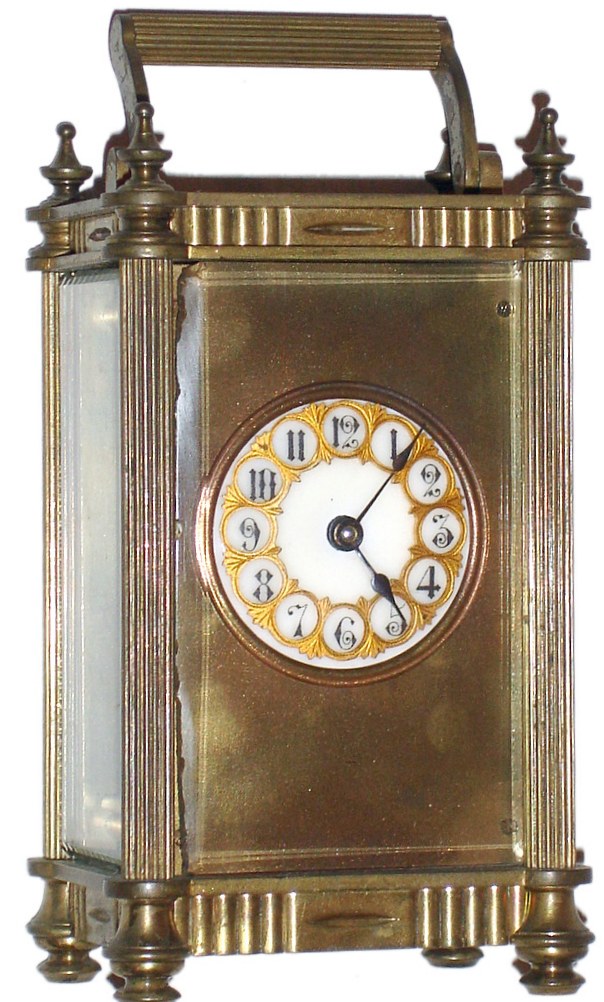 Boston Clock Co., Chelsea, Mass. Sparta 8 day gold plate carriage clock, c1890. — Antique Clocks Price Guide