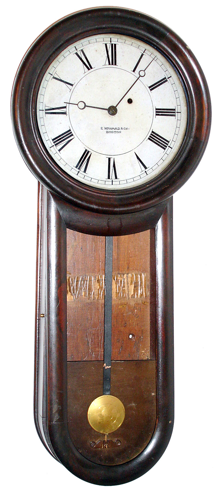 E. Howard Clock Co., Boston, Mass., "Regulator No. 11" keyhole style wall clock in rosewood grain painted mahogany case with metal painted dial, c1900 — Antique Clocks Price Guide
