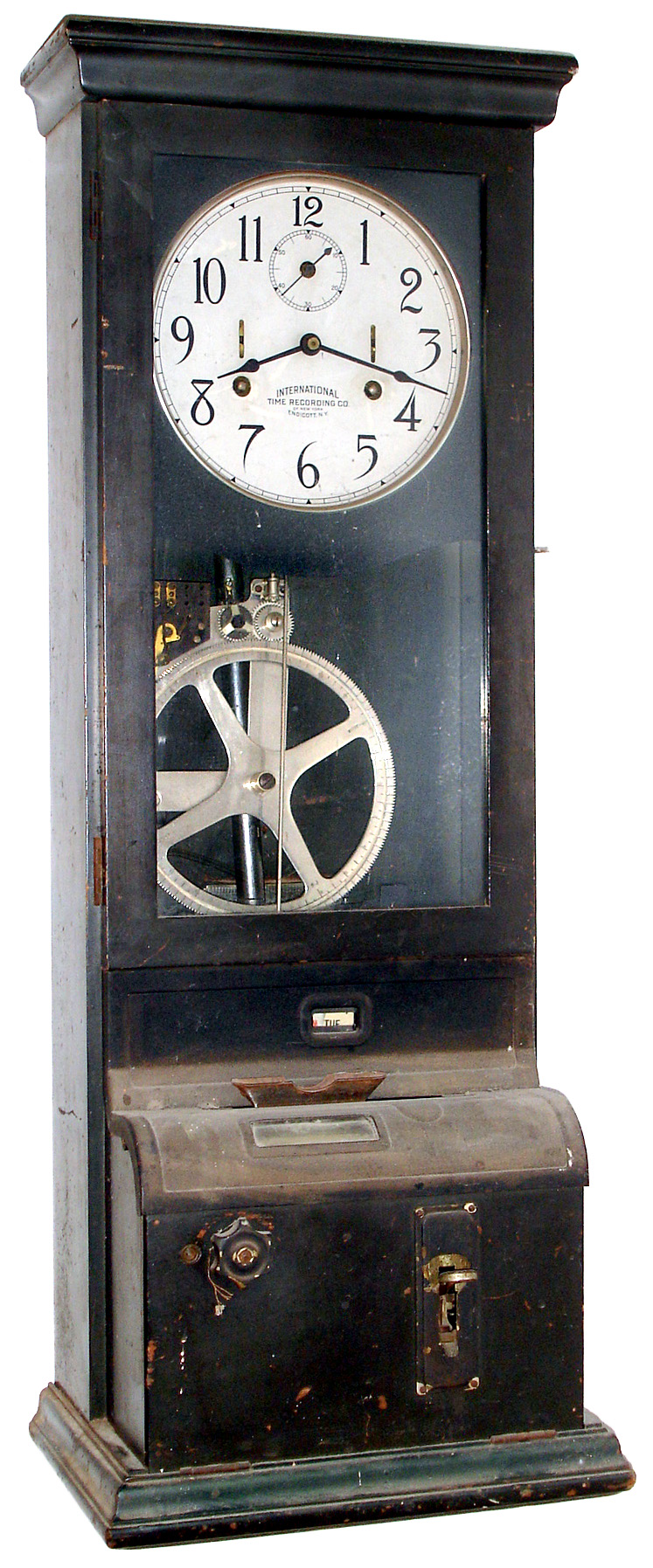 International Time Recording Co., Endicott, N.Y. dark stained wood 8 day time clock, c1910. — Antique Clocks Price Guide