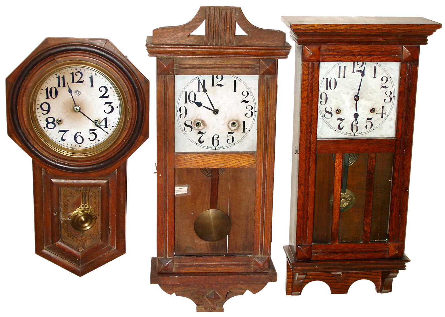 Three oak 8 day time and strike wall clocks, early 20th century. — Antique Clocks Price Guide