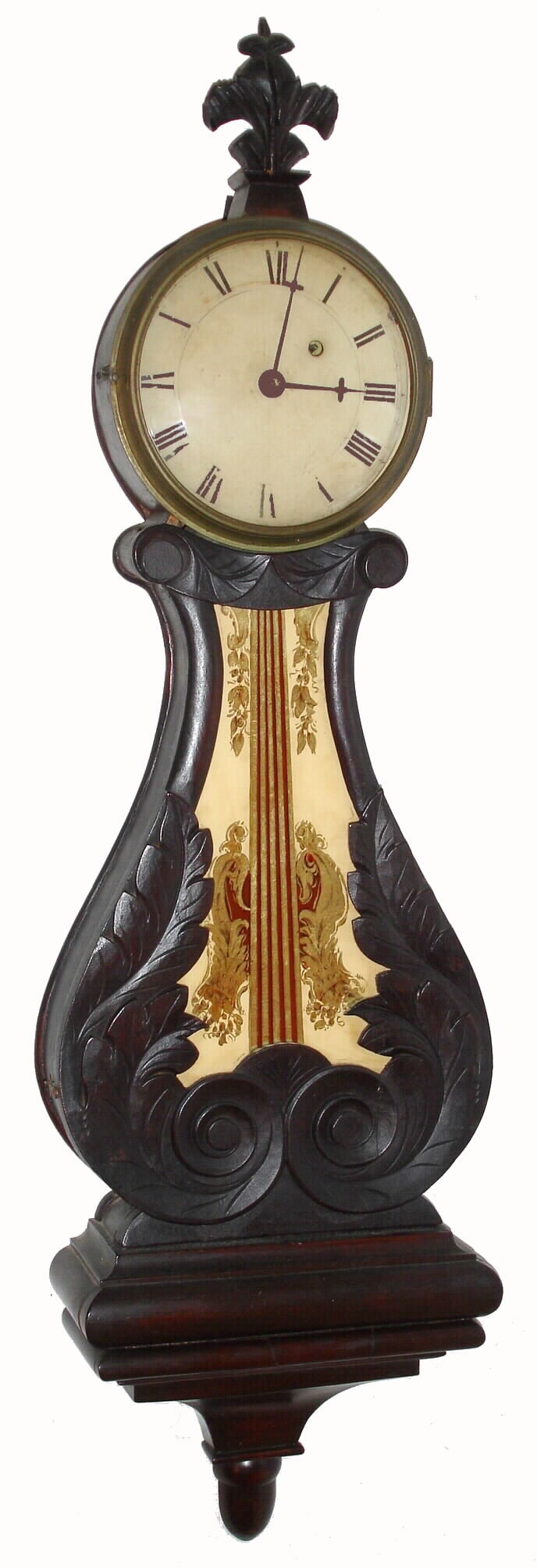Unsigned Massachusetts lyre banjo, weight driven, 8-day, c1830 — Antique Clocks Price Guide
