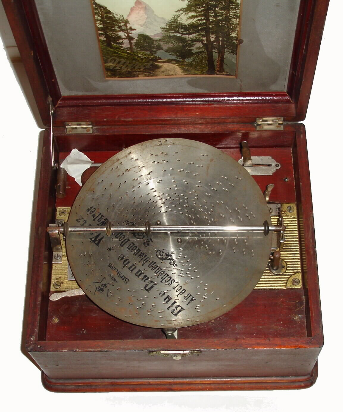 Swiss, "Mira" (div of Mermod Freres, Ste. Croix), disc music box, single comb, with seventeen 9.3 inch discs, C.1895 — Antique Clocks Price Guide