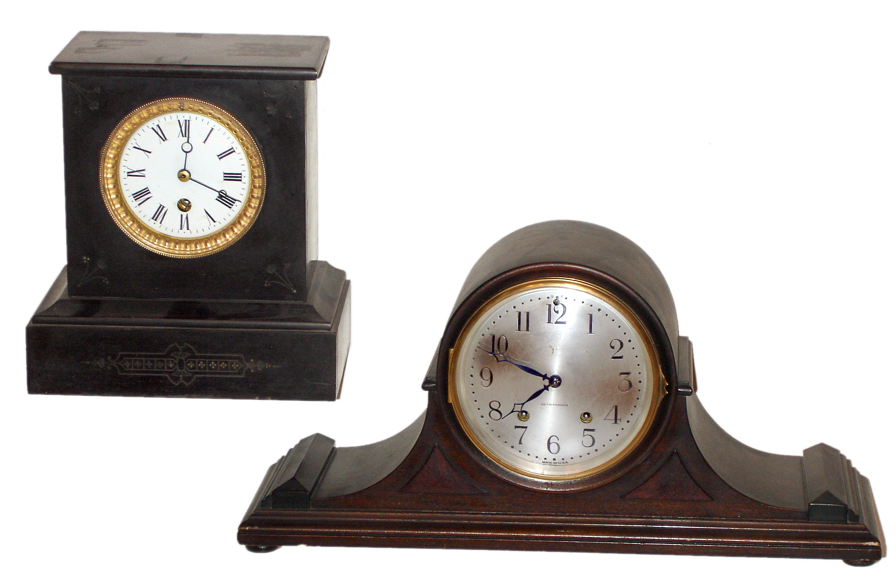 Two 8-day mantel clocks, Seth Thomas and French, early 20th century. — Antique Clocks Price Guide