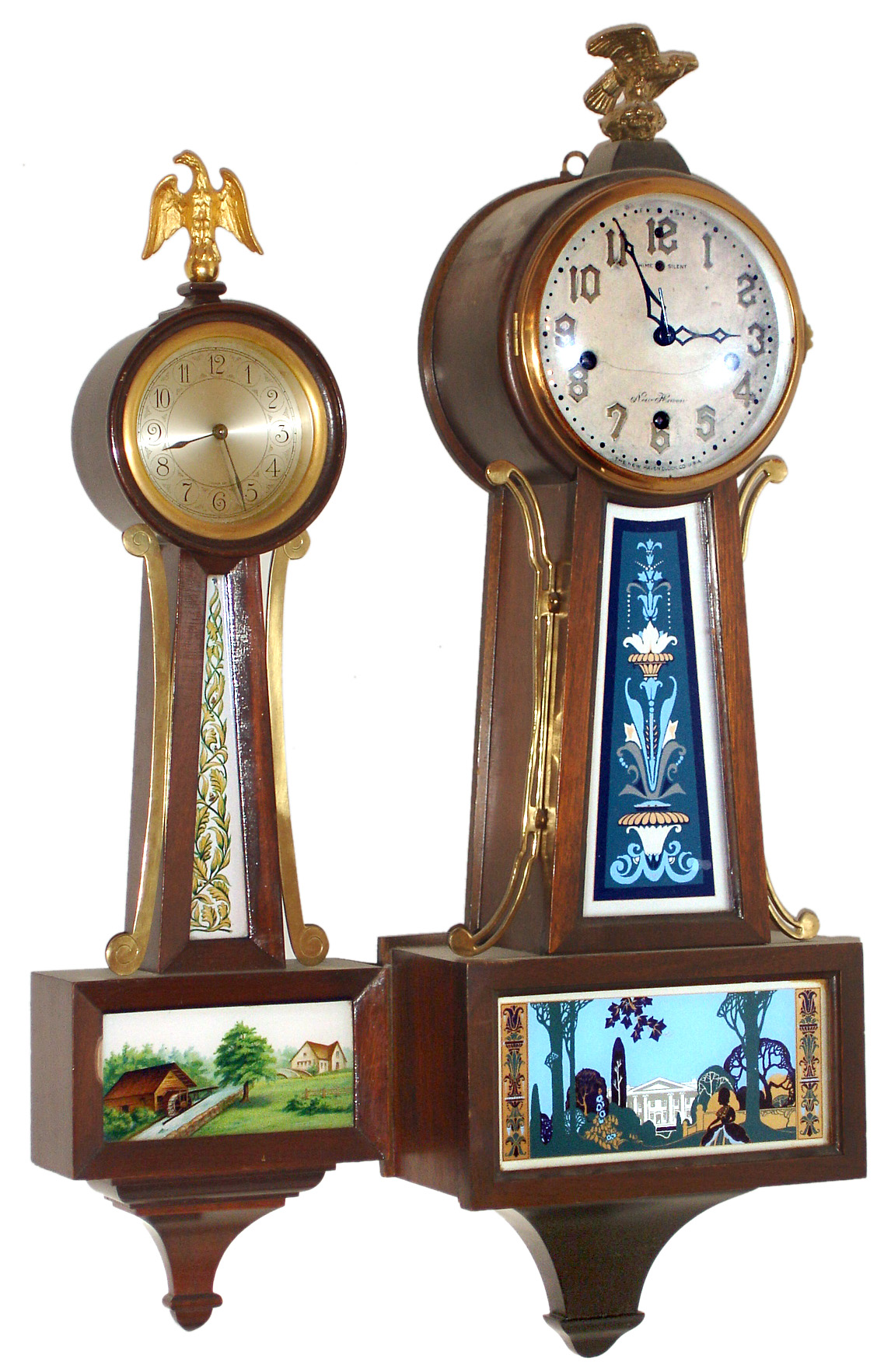 Two mahogany 8 day banjo clocks including a Herschede miniature and New Haven chiming, early 20th century — Antique Clocks Price Guide
