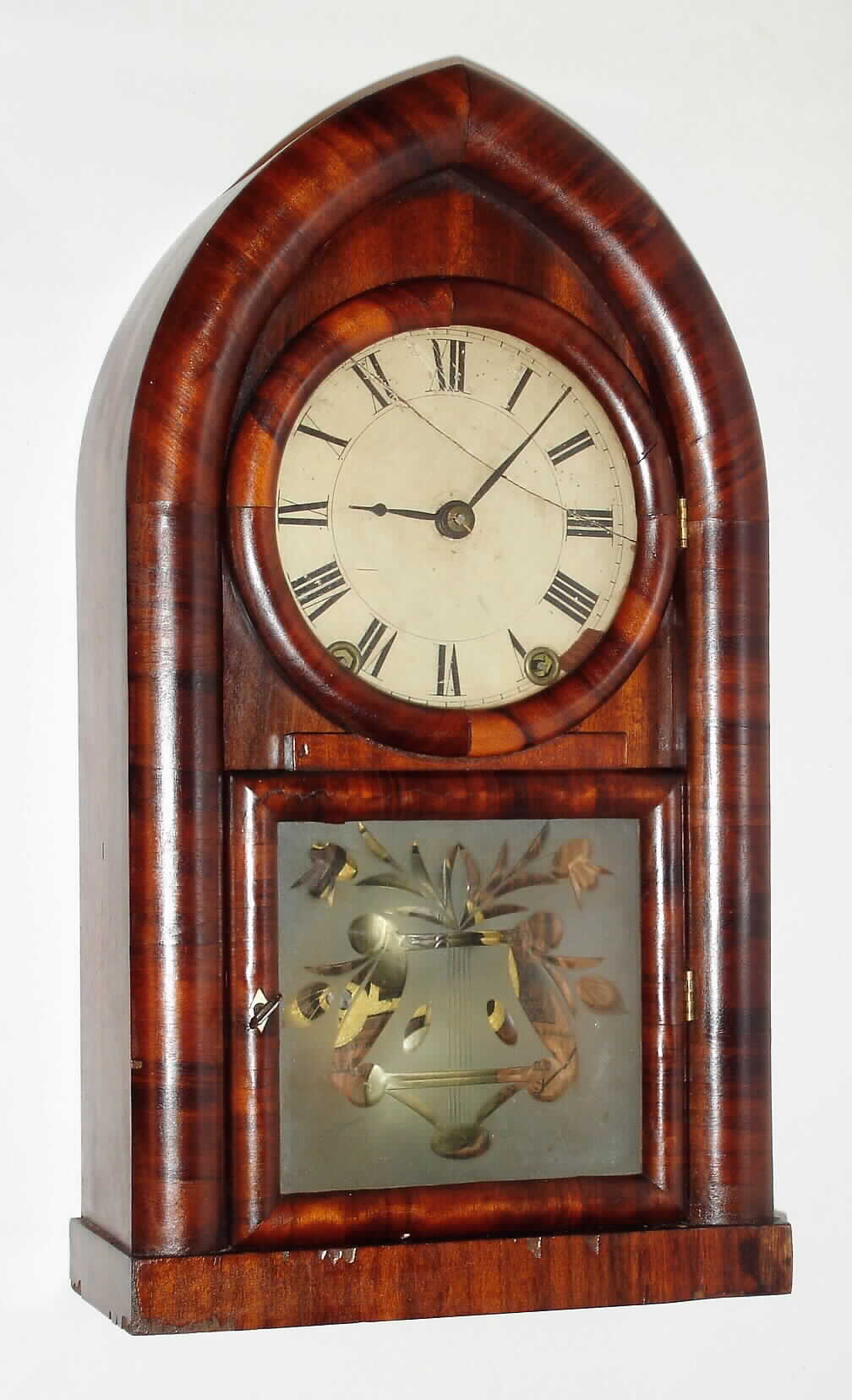 J. J. and W. Beals's, Boston, label on rare E.C. Brewster beehive, with Kirk's patent, iron back plate 8 day movement, and with original cut glass tablet, C.1844. — Antique Clocks Price Guide