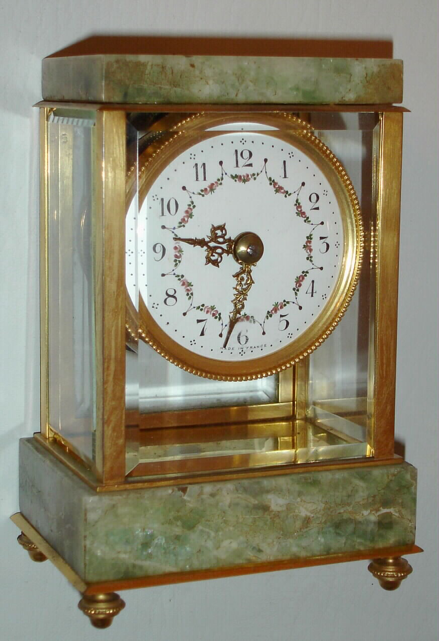 French, 8 day lever movement, marble and bronze miniature crystal regulator timepiece. c.1910 — Antique Clocks Price Guide