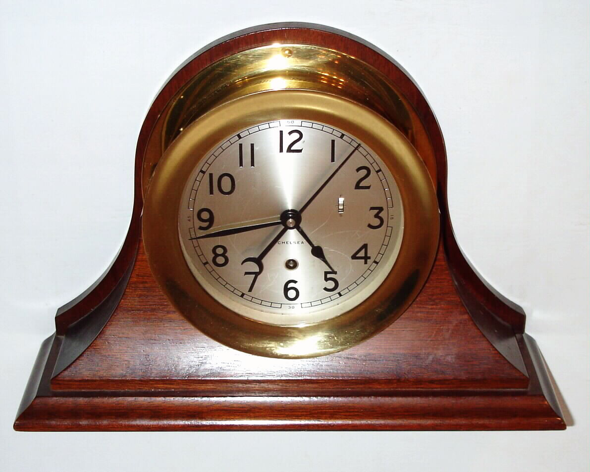 Chelsea Clock Co., 8 day timepiece that appears to be a larger model to one named the "Winchester". Case has the serial No. 855272. c.1982. This was given as a present as an engraving on the top reads: "Allison Reese, Big Red Plus, 1982". — Antique Clocks Price Guide