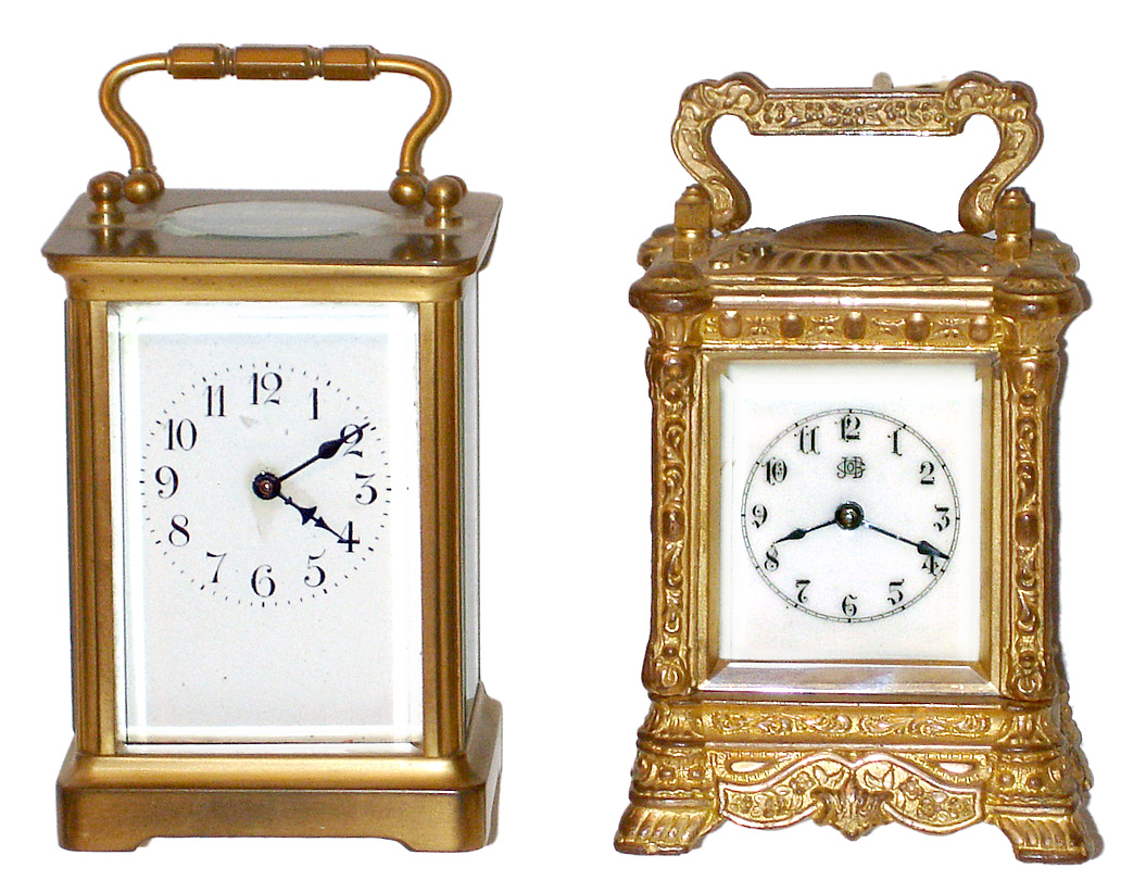 Two brass carriage clocks, French and Jennings Bros., c1910. — Antique Clocks Price Guide