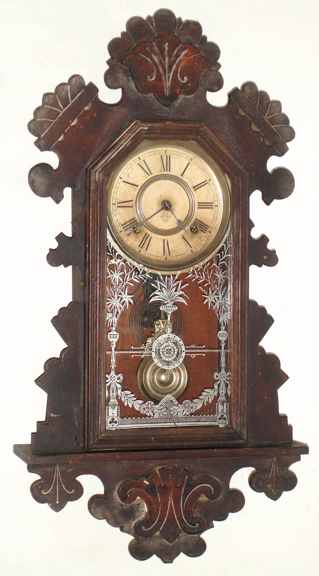 Ansonia Clock Co., New York, Bedford 8 day time and strike hanging oak gingerbread clock, c1894 — Antique Clocks Price Guide