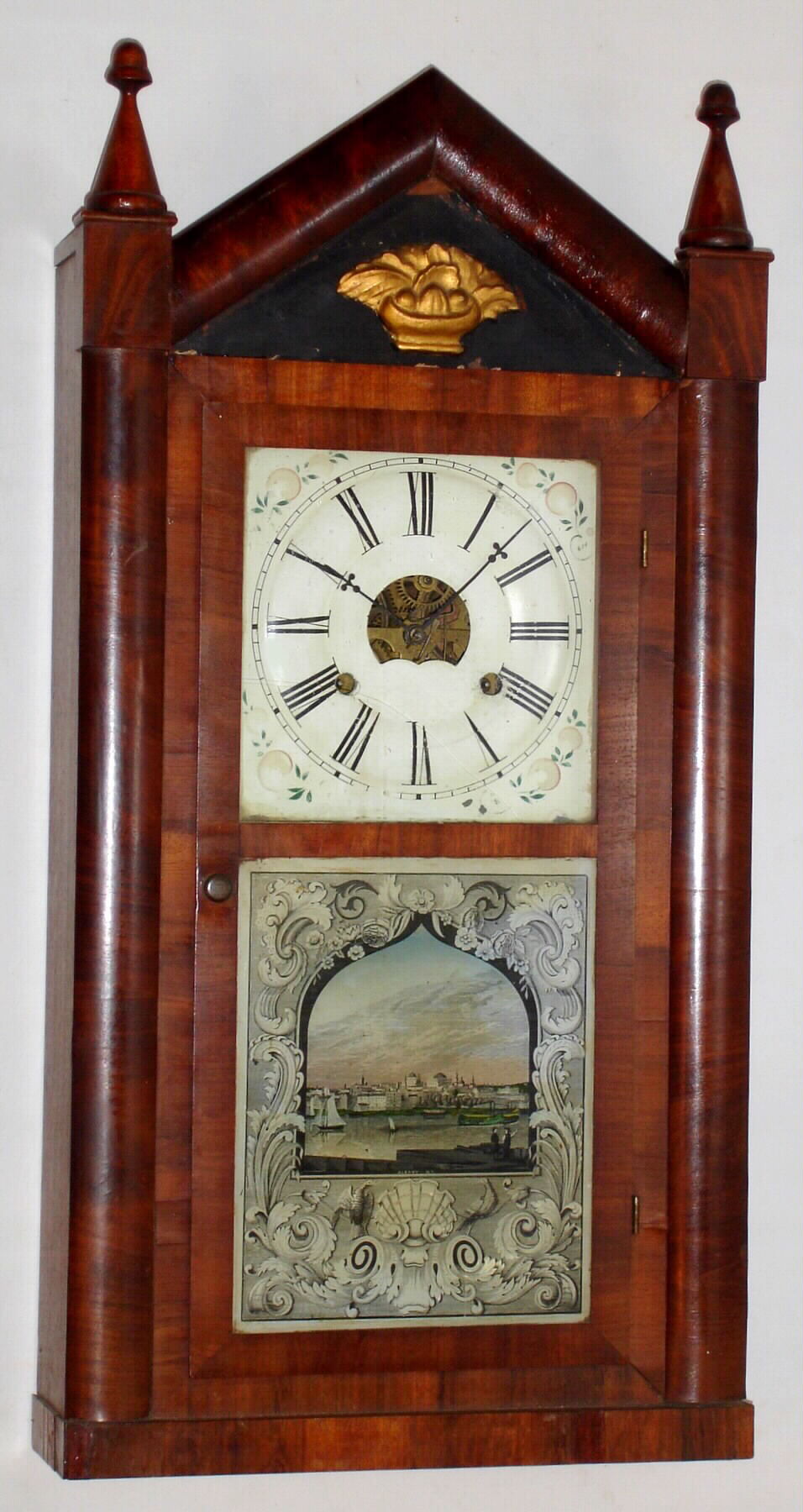Seth Thomas Clock Co., Plymouth Hollow, Conn., mahogany 30-hour time and strike weight driven steeple top shelf clock, c1855 — Antique Clocks Price Guide