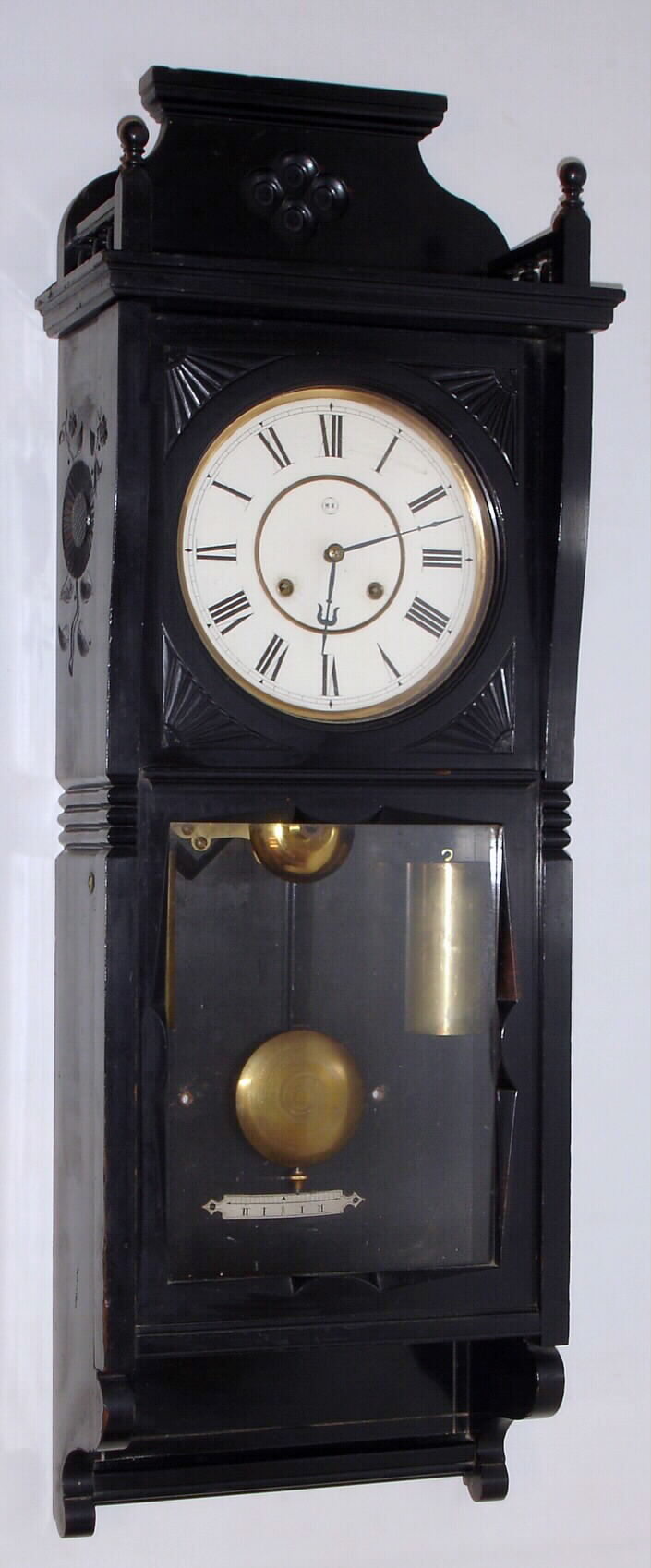 Seth Thomas Clock Co., Thomaston, Conn., "Flora", 8 day double weight timepiece in ebony finish, c1890 — Antique Clocks Price Guide