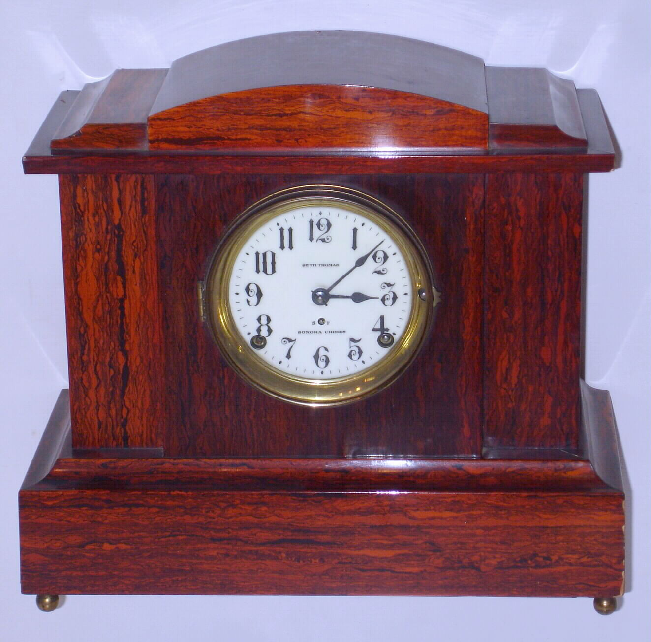 Seth Thomas Clock Co., Thomaston, Conn., "Sonora Chime Clock No. 1 Special" 4-bell mahogany Adamantine 8 day time, strike and chime spring driven mantel clock, c1911 — Antique Clocks Price Guide