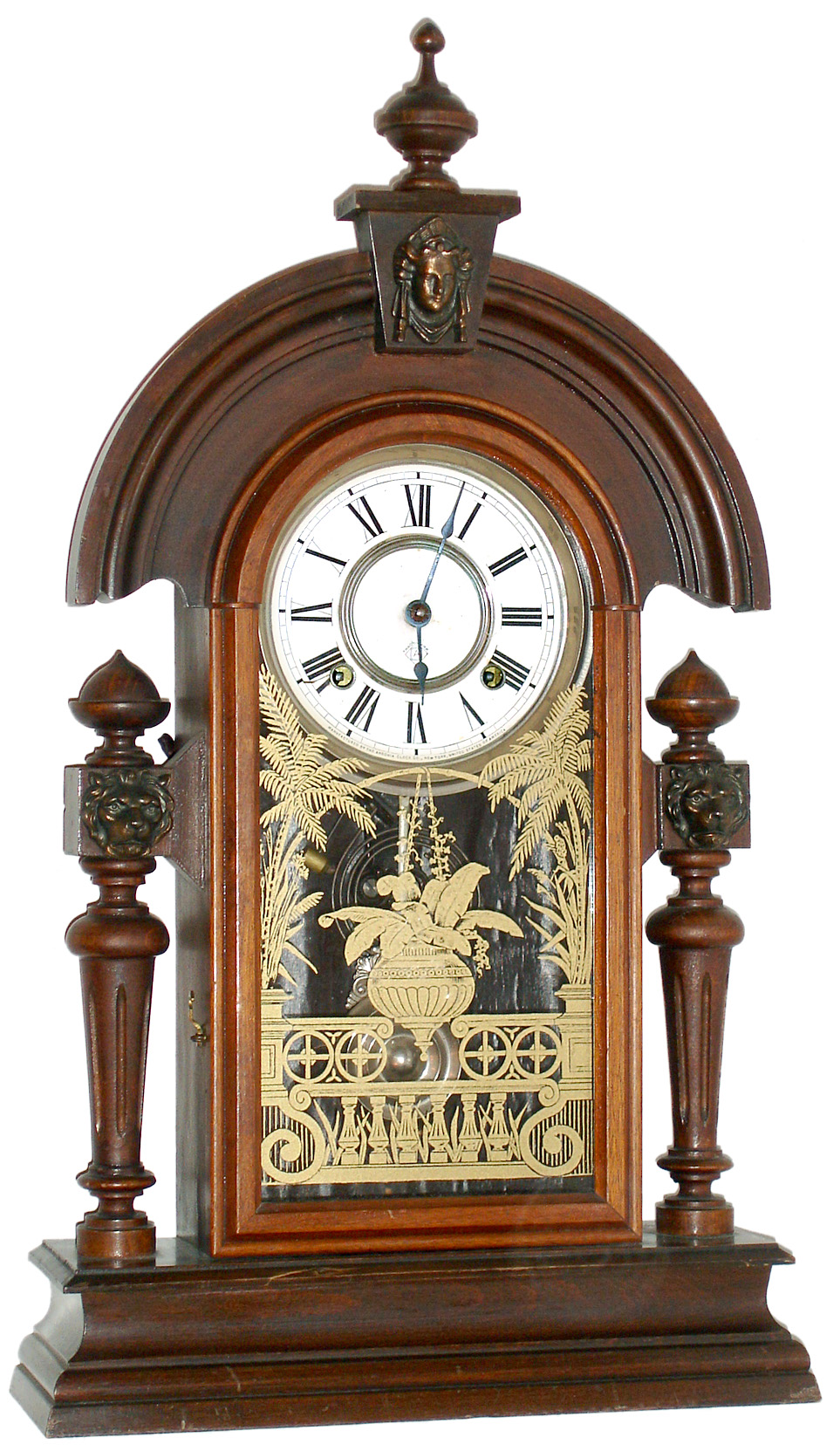Ansonia Clock Co., New York, "King" 8 day time and strike spring driven walnut mantel clock, c1901 — Antique Clocks Price Guide