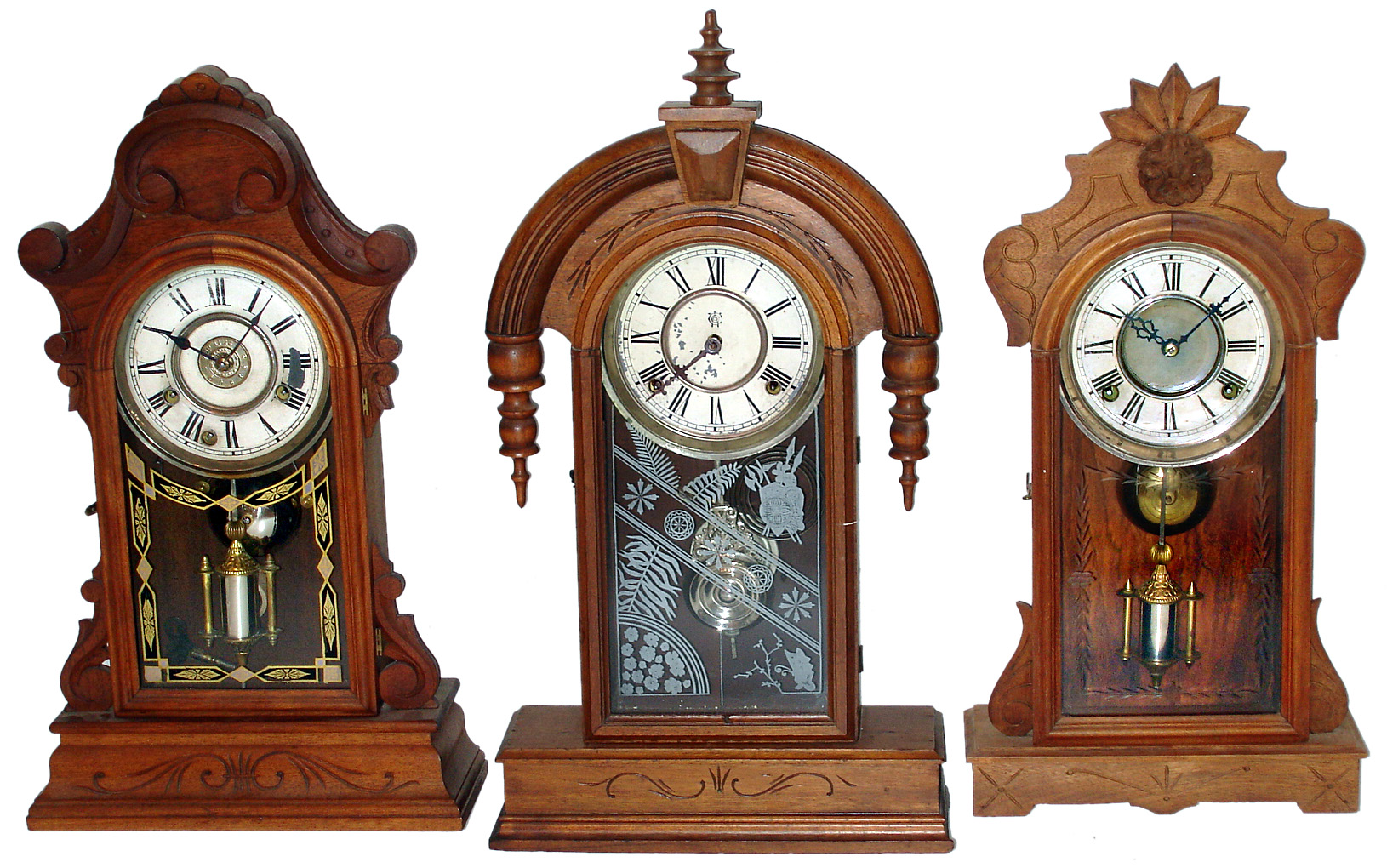 Three Connecticut 8 day time and strike walnut parlor clocks, late 19th century — Antique Clocks Price Guide