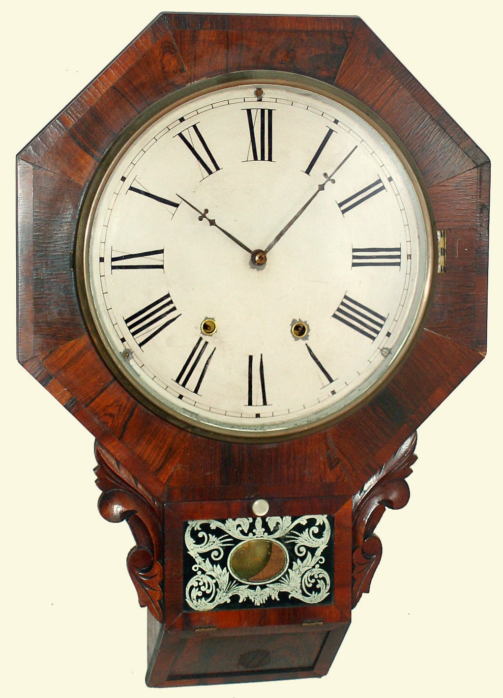 Jerome and Co., New Haven, Conn., "Drop Octagon" 8 day time and strike bevel bottom rosewood wall clock, c1880 — Antique Clocks Price Guide