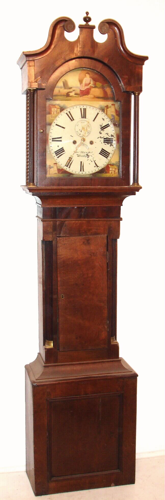 Thos Heywood, Wrexham Scottish tall case clock 8 day time and strike movement in mahogany case, c1830 - 1850 — Antique Clocks Price Guide