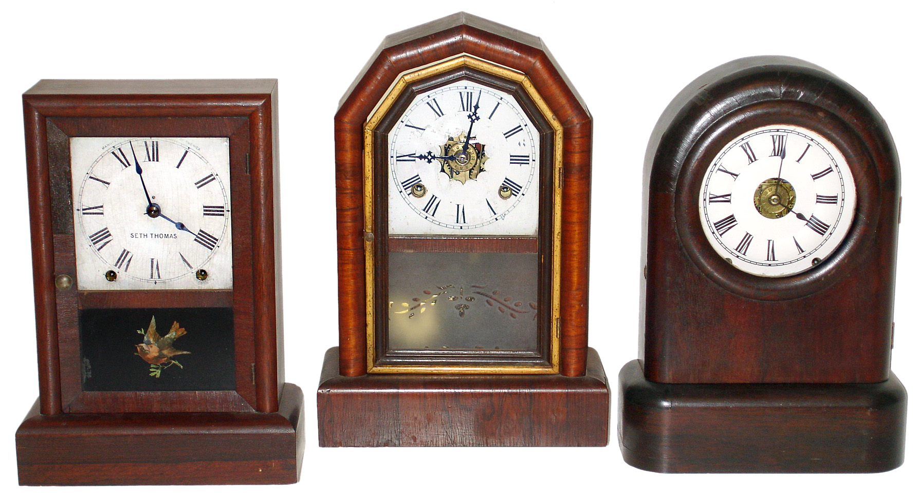Three Connecticut 8 day time and strike rosewood shelf clocks, Seth Thomas and Terry Clock Co., late 19th century. — Antique Clocks Price Guide
