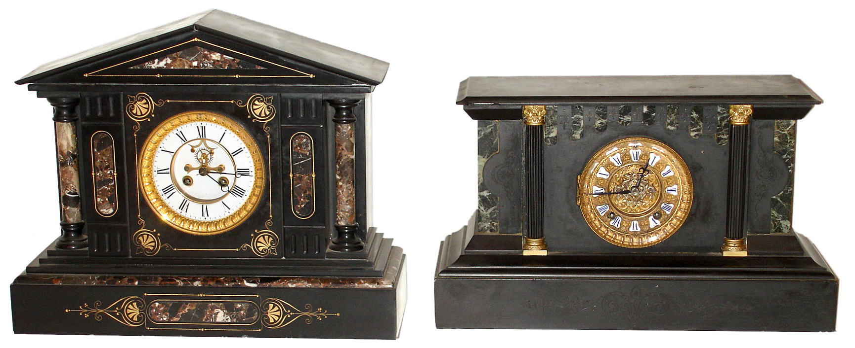 Two black marble 8 day time and strike mantel clocks, late 19th century. — Antique Clocks Price Guide