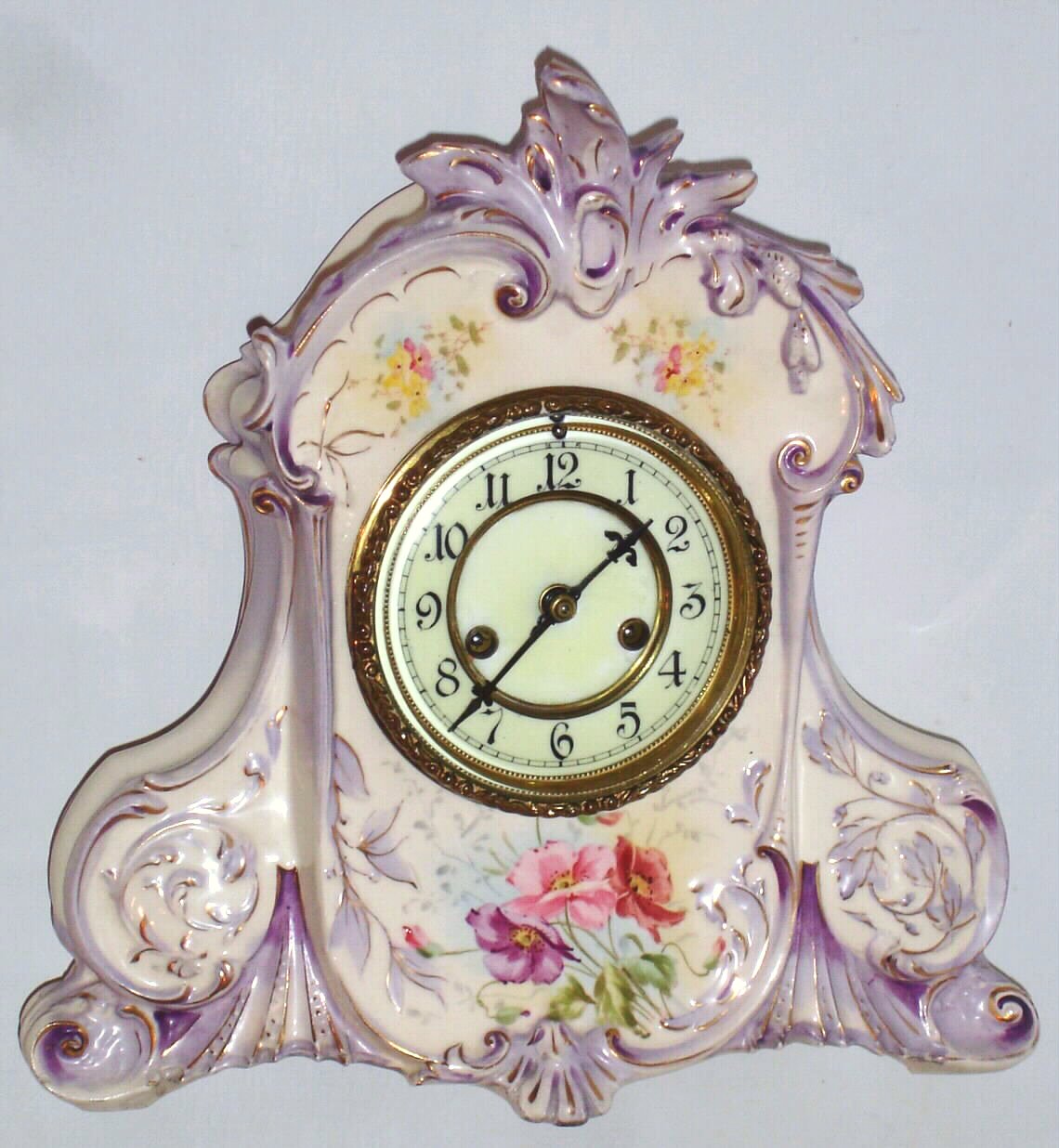 Waterbury Clock Co., Waterbury, Conn., "Parlor No. 87" porcelain 8 day time and strike spring driven mantel clock, c1900 — Antique Clocks Price Guide
