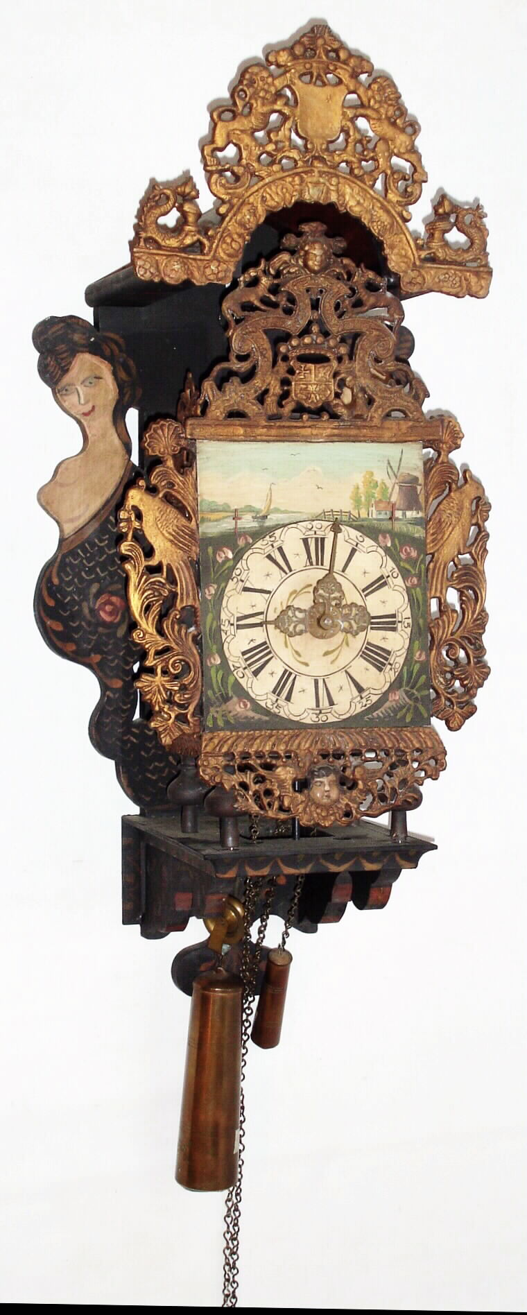 Dutch Stoelklok reproduction 30 hour time/strike/alarm weight driven wall clock, c1980. — Antique Clocks Price Guide