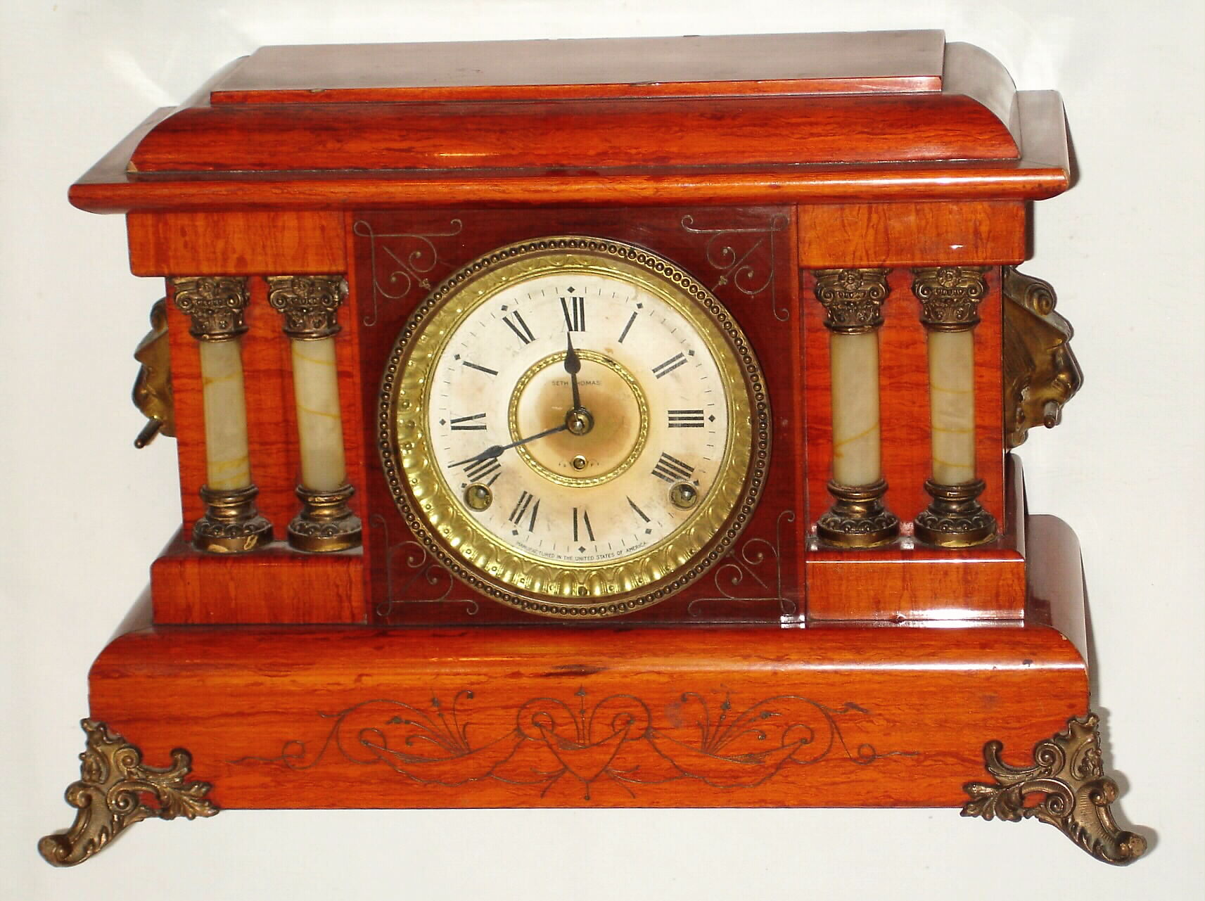 Seth Thomas Clock Co., Thomaston, Conn., "Black Hussar" Adamantine 8 day time and strike spring driven mantel clock, c1904 — Antique Clocks Price Guide