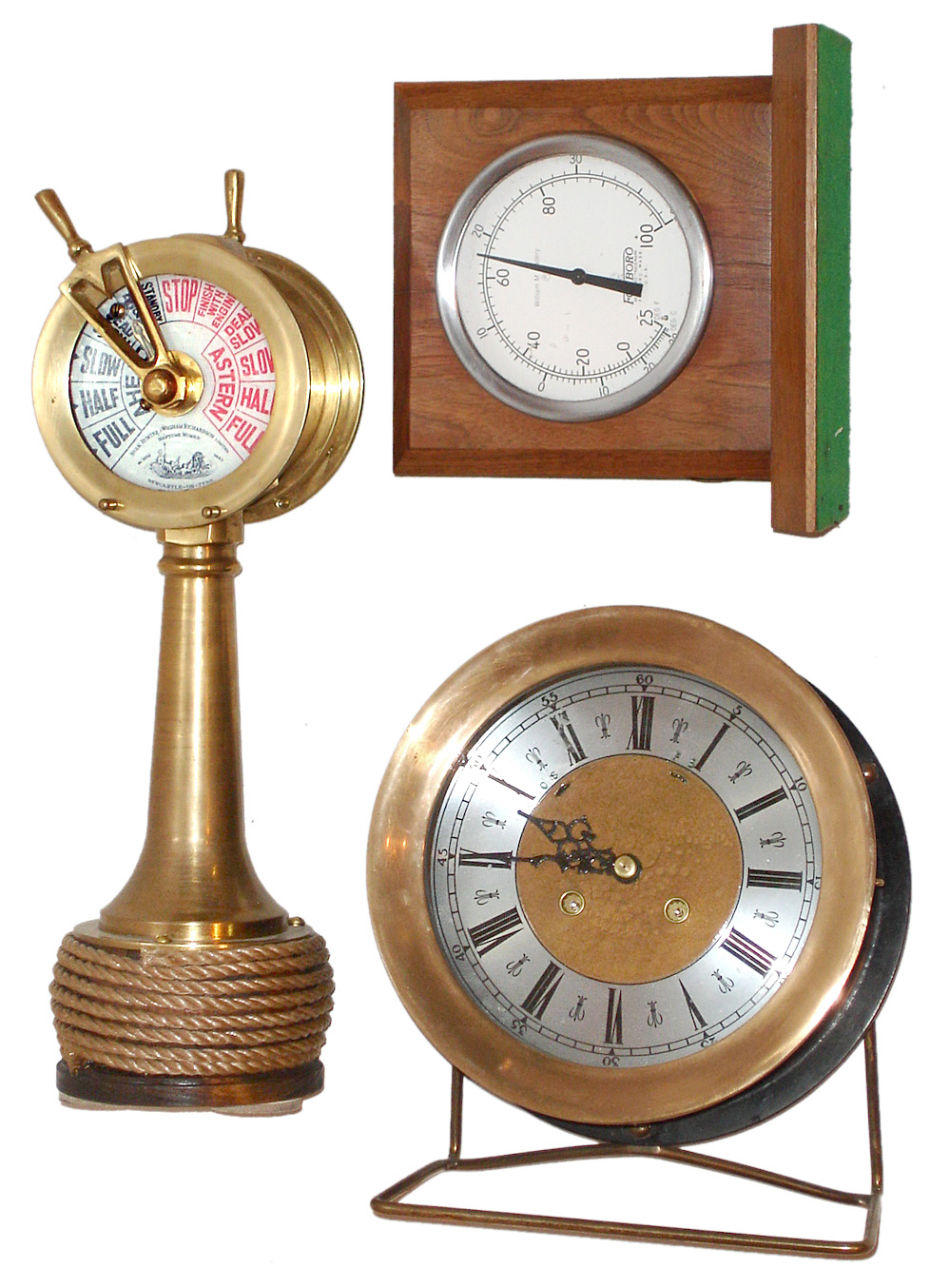 Three modern marine related items including two ship's bells clocks and a remote sensing thermometer — Antique Clocks Price Guide