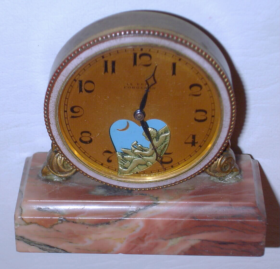 Didisheim Goldschmidt Fils and Co. Swiss "Le Petit Forgeron" miniature brass/marble animated-dial 30-hour desk clock, c1900. — Antique Clocks Price Guide