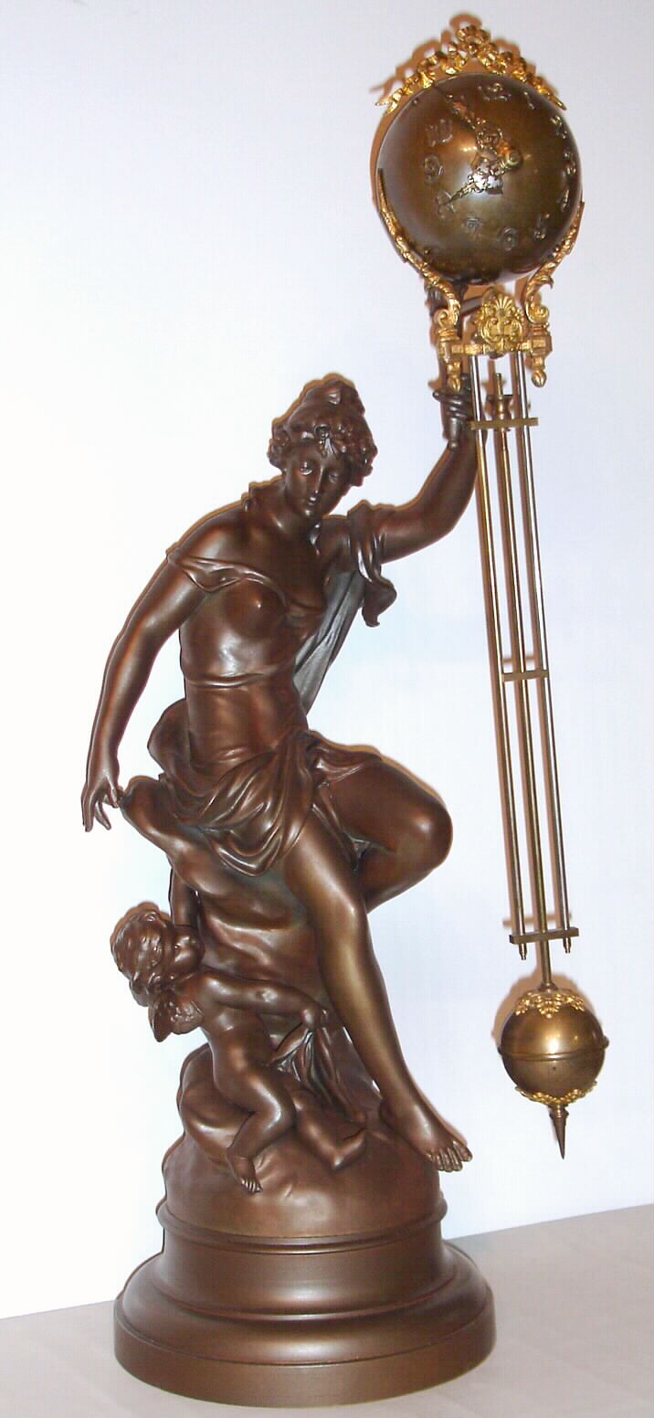 Ansonia Clock Company, Ansonia, Conn. "Fortuna" 8-day time only, double figure swing clock, c1900 — Antique Clocks Price Guide