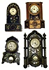 Four 8-day Connecticut iron front clocks. MOP-inlay, decorative and mostly intact cases and movements. Very restorable.