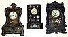 Three large Connecticut 8-day iron fronts Highly decorative, mostly complete cases and movements.
