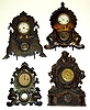 Four Connecticut iron front clocks. 2 with American Clock Co. inside labels, largest (with pin-pallet movement) is 17" high.