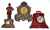 Three commemorative mantel clocks. New Haven red half bell, Waterbury "Dewey" and "One of the Finest" -- tallest at 17".