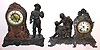 Two Connecticut 8-day cast metal figural clocks. Waterbury "Vale" and Ansonia "Racine". Larger is 13" high.