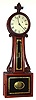 North Attleboro, MA style square bottom banjo wall clock 8 day time only weight driven movement in mahogany case with wooden side arms c1850