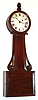 Tifft type North Attleboro, MA banjo wall clock 8 day time only weight driven movement in a mahogany case with wooden side arms and painted metal dial, c1840