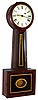 North Attleboro type banjo wall clock 8 day time only weight driven movement in mahogany veneer case with painted metal dial, c1850