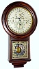 D. J. Gale, "Drop Calendar No. 3", perpetual calendar wall clock with 8 day spring driven movement with full astronomical indications for the age of the moon, day of week, date, month and equation of time chart showing sunrise and sunset times for New England latitudes. The case is of recent manufacture, nicely done with walnut and mahogany veneers over pine, stained a mellow walnut color.