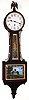 Waterbury Clock Co., Waterbury, Conn., "Willard No. 5" banjo wall clock 8 day time only weight driven movement in mahogany case with gilt molding around throat and lower tablets and porcelain enamel dial and cast brass bezel, c1906