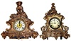 Two Connecticut 8 day gold figural mantel clocks. Includes "Reaper" model seen in Mathew Brady portrait photos. Both 18" tall.