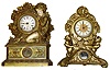 Two large gold 8 day Connecticut figural mantel clocks. Largest, with bold child, is 19" high.