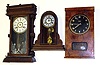 Three 8 day wood shelf clocks. Smallest is New Haven with indicator pendulum (no tablet). Middle is Henku time only weight driven. Best and largest is Gilbert "Long Branch", 28" tall.