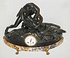 Large French 8 day bronze figures mantel clock, marble base, c1880.