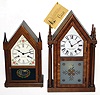 Two modern 8 day time and strike German movement mahogany steeple clocks.