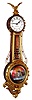 Foster Campos, Pembroke, Mass., "Girandole" wall clock 8 day time only weight driven movement in gold leafed mahogany case with convex reverse painted throat and lower Aurora tablets and painted metal dial, dated 1989